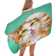 Funny Cat Prints Goofy Face Cute Ginger Kitten Microfiber Beach Towel