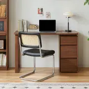 Walnut Finish Solid Timber Frame Study Desk with Reversable 3-Drawer Storage Cabinet
