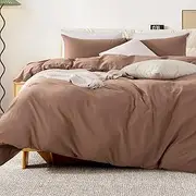NEXHOME PRO Duvet Cover Set 100% Washed Cotton California King 104"x98", Organic Natural Linen Look Textured 3 Pieces Bedding Set Mocha Brown with Zipper Closure,Soft(No Comforter)