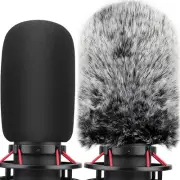 Pop Filter for Hyperx Quadcast s, Mic Foam Cover+Furry Wind Muff Compatible w...