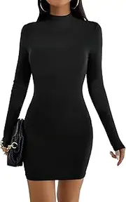 [Shetells] Women's Long Sleeve Mock Neck Dress Bobycon Pencil Dress Slim Fit Mini Dress