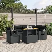 6 Piece Garden Sofa Set with Cushions Black Poly Rattan Patio Bar Sets
