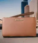 Michael Kors Jet Set Travel Double Zip Phone Wallet Wristlet Brown Luggage