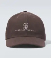 [Brunello Cucinelli] Brunello Cucinelli Leather-trimmed linen baseball cap XL brown