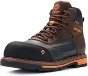 [SUREWAY] Composite Toe Heavy Duty Waterproof Work Boot, Men’s 6" Goodyear Welt Oil/Slip Resistant Dual-Density Comfortable Outsole Leather Construction Industrial Safety Lace Up Work Boots - Brown