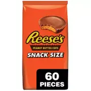 REESE'S Milk Chocolate Snack Size Peanut Butter Cups, Candy Bag, 33 Oz (60 Piece