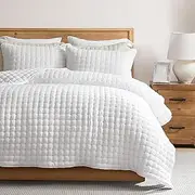 WDCOZY White California Cal King Size Quilt Bedding Sets with Pillow Shams, Oversized Lightweight Soft Bedspread Coverlet, Quilted Blanket Thin Comforter Bed Cover, 3 Pieces, 118x106 inches