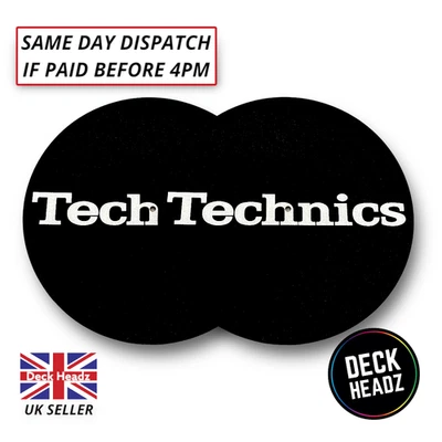 2 x Technics Slipmat Black w/ White logo Slip Mat 12" Vinyl Turntables 1200 1210