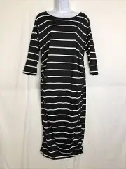 Boo Hoo Black White Striped Maternity Dress Long Sleeve Size 14