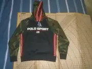 MENS SMALL RL POLO SPORT BLACK/ORANGE/CAMO SLEEVES HOODED PULL OVER - NWT