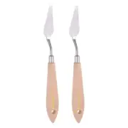 2pcs No.8 Painting Palette Knives Stainless Steel Spatula Beech Wood Handle