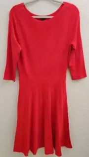 Ann Taylor Red Round Neck 3/4 Sleeve Knit Pleated Mid Length Dress sz M New