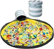 Toy Storage Organizer Basket and Play Mat, Toy Quick Cleanup Collapsible Bin with Rope for Lego Building Blocks and Small Toys, Thickened 3-Layer, Water Resistant, 21L Portable Camping Bucket