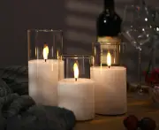 Set of 3 Daniel Brighton LED Wax Candles in Glass - White/Clear