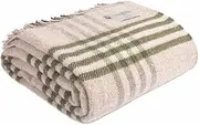 Tweedmill Lifestyle Hex Check Blanket/Throw - Olive - 150x240cm - 100% New Pure Wool Made in UK