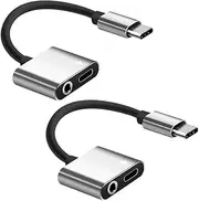 KICHOUSE Type C to Headphone Adapter Silver Dual Function Audio Charging Adapter Compatible with Type C Devices for Music Calls Lightweight Portable