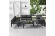 DREAMO 8 Piece Outdoor Modern Aluminum Lounge Set Black