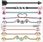 Set of 9 Industrial Scaffold Bar Ear Piercing Straight Barbell Steel Gem Opal