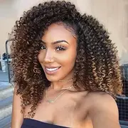Lady Miranda Afro Kinky Curly Braiding Hair Extensions Jerry Curl Crochet Hair 3X Braid Hair Mixed Dark Brown to Light Brown Short Synthetic Hair Styles (Black&brown)