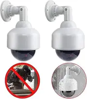 2 x Cameras Dummy Speed Dome Surveillance Cameras Dummy with Lens Cable with Flashing Light Waterproof for Indoor Outdoor Use