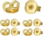 [JIACHARMED] JIACHAREMED 18K Gold Earring Backs Replacements - Comfort Earring Backs for Studs, Secure Ear Locking for Stud Earrings Ear Nut for Posts, 10Pcs/5 Pair
