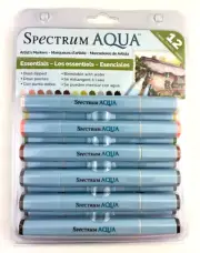 Spectrum Aqua Essentials Markers - 12 pc - Double Sided - Standard / Fine Tip