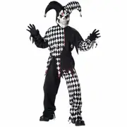 Evil Jester Mardi Gras Black White Joker Horror Clown Halloween Boys Costume