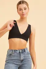Black V Neck Bralette Cotton Stretch - Size S, Women's Bralette