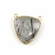 Bezel Gem Links - Gold Vermeil -Large Trillion-18mm- Black Rutilated Quartz -1pc