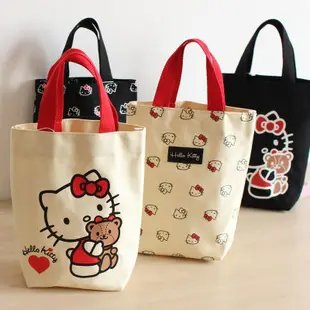 【滿99出貨】🐱水桶型帆布包 日系 手提包 hello kitty 高檔帆布包 凱蒂貓 便當包 手提袋 休閒包 飯盒袋