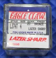 EAGLE CLAW FISH-HOOKS Size 4 Style L374T Bronze Finish 20 Count Box