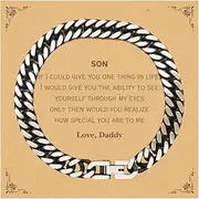 [Generic] Unique Cuban Link Chain Bracelet for Son - Engraved with Inspirational Quote from Daddy - Perfect Idea Gifts for Birthday, Christmas, Graduation - Confidence and Love for Him, Small, Silver Plated