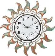 dreamskip Outdoor Clock with Thermometer and Hygrometer Combo, 13 Inch Bronze Sun Outdoor Wall Clock Waterproof, Silent No-Ticking Outdoor Clocks for Patio, Living Room, Kitchen, Garden