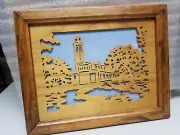 Framed Wood Cutting of A Church