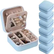 Bridesmaid Gifts Jewelry Box with Mirror, PU Leather Small Travel 12 Blue