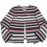 Tahari Striped Blazer Women Size 16 Open Front Hidden Hook & Eye Closure