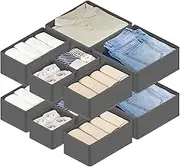 12 Pack Clothes Drawer Organiser, Foldable Drawer Organizers for Clothing, Stackable Storage Bins for Socks Bra Towels Ties (Grey)
