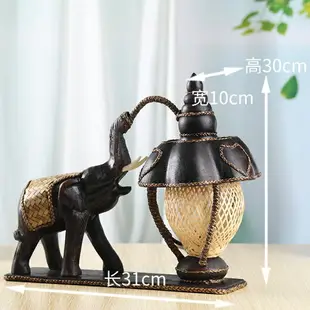 泰國進口實木大象臺燈家居裝飾復古雙象雕刻木制臺燈木質裝飾臺燈