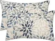 Dahlia Pillow Covers 12x20 Inch Set of 2 Summer Rust Geometric Flower Outdoor Decorative Throw Pillows Farmhouse Navy Blue Pillow Case Linen Lumbar Cushion Cover for Home Sofa Bedroom Living Room