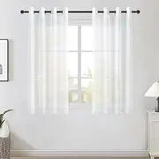 Topfinel Window Curtains for Bedroom 48 Drop, Short Eyelet Net Curtains for Kitchen Windows, Semi Sheer White Curtains for Living Room 140x122cm