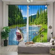 Sharks In The Water 3D Blockout Photo Print Curtain Fabric Curtains Window