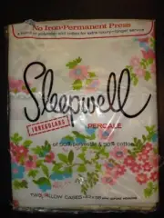 Vintage 2 Sleepwell Percale Pillow Cases Pink Floral Irregulars 42x36 NOS USA