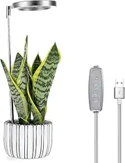 LED Grow Light for Indoor, 48 LED Round Growth Light Stake with 3 Timer 3/9/12h and 9 Dimmable Levels, Height Adjustable Full Spectrum Growing Lamp (White)