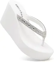 [MMbyzhuo] Rhinestone Womens Wedge Sandals for Women Platform Flip Flops Chunky wedge flip flops Heels Sandals Women Wedding Shoes