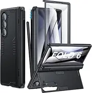 [Kaiiecal] for Samsung Galaxy Z-Fold-6 Case: [Slim S-Pen Friendly][Hidden Kickstand][Wireless Charging] Slim Hinge Case with Screen Protector - Soft Protective Phone Cover for Z Fold 6 5G 2024 Black
