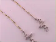 14k Yellow Gold Round Diamond Heartbeat Threader Dangle Earrings 1/6 Cttw