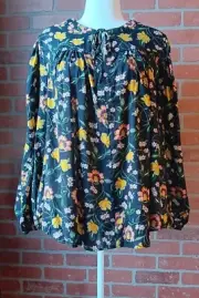 NEW Philosophy Black Floral Long Sleeve Top Size 3X Flowy Feminine Keyhole