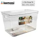 2 x Clear Plastic Storage Tub W/Lid Kitchen Panrty Organiser Container Box