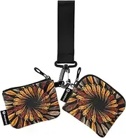 [XYMZR] Mini Zip Around Wristlet keychain Wallet Turkey Feathers Thanksgiving for Women Personalized Pattern Detachable Dual Pouch Wristlet Portable Wallet Phone Coin Purse, Multi-colored, One Size