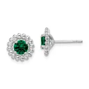 Sterling Silver Rhod-plat Created Emerald Earrings
